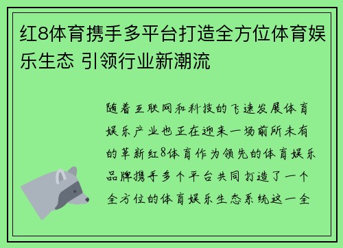 红8体育携手多平台打造全方位体育娱乐生态 引领行业新潮流